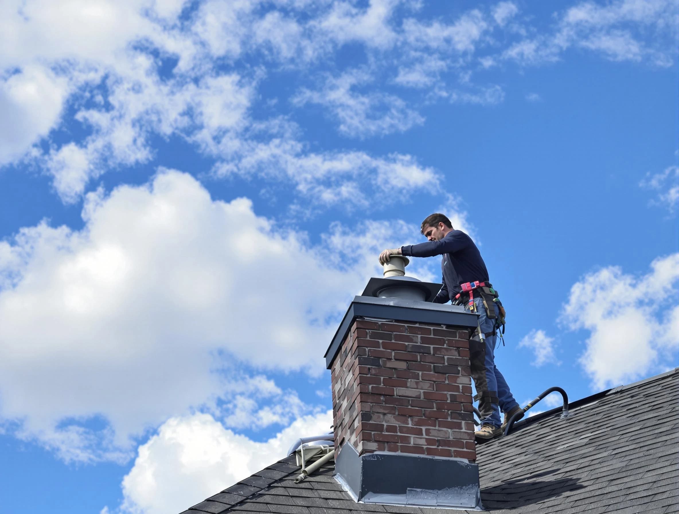 Nichols Hills Chimney Sweep installing a sturdy chimney cap in Nichols Hills, OK