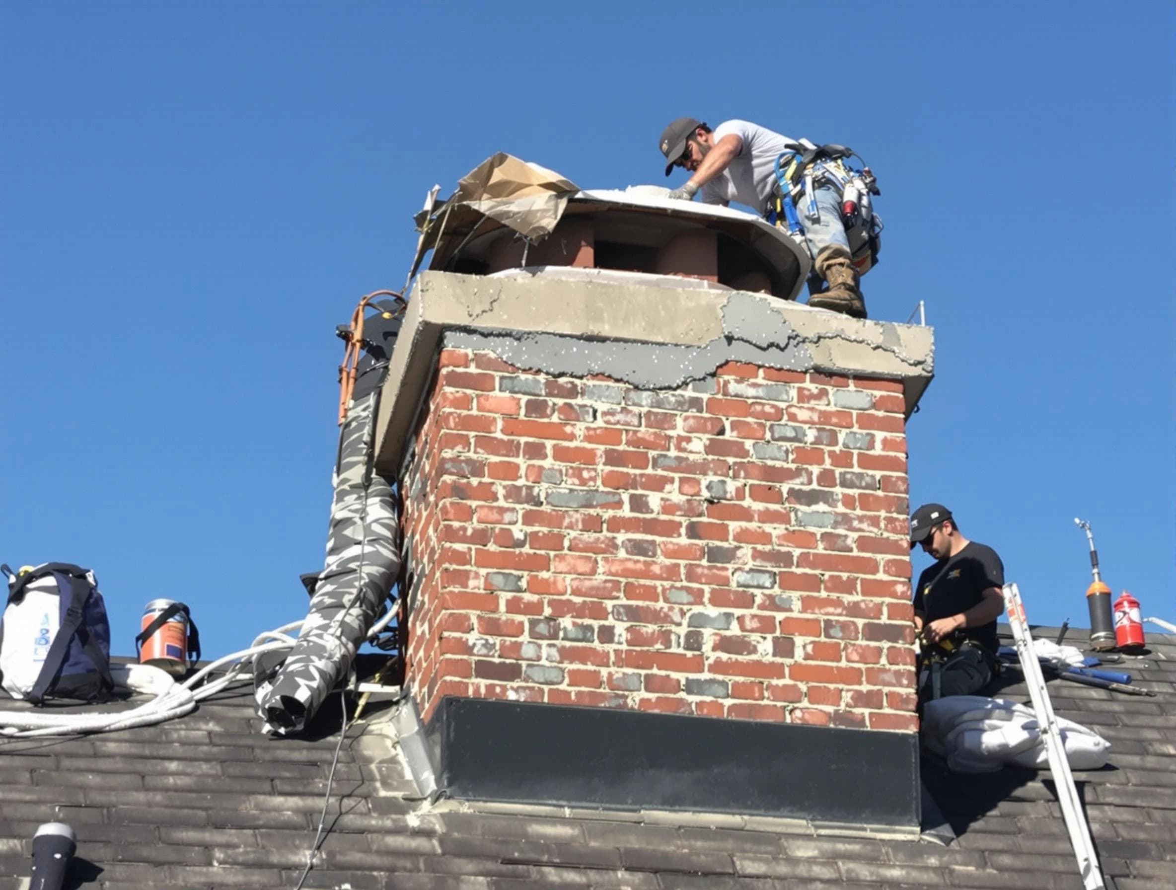 Nichols Hills Chimney Sweep installing a custom chimney crown in Nichols Hills, OK